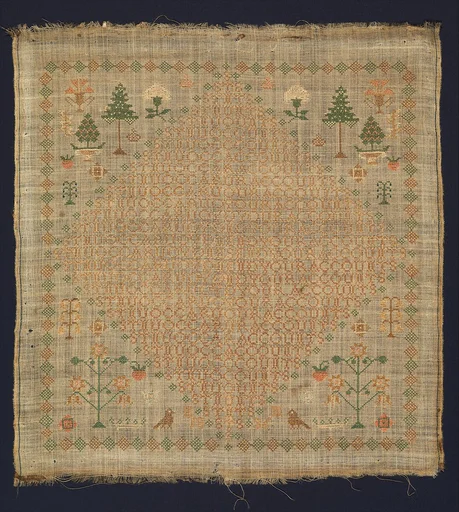Sampler with an acrostic reading "Send Your Accounts"