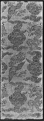 明中期 絲織花紗龍鳳祥雲紋佛經封皮|Sutra cover with dragons and phoenixes amid clouds