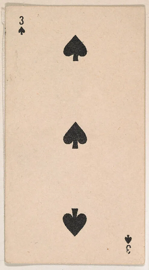 Three of Spades, from the Transparent Playing Cards series (N220) issued by Kinney Bros. — Kinney Brothers Tobacco Company