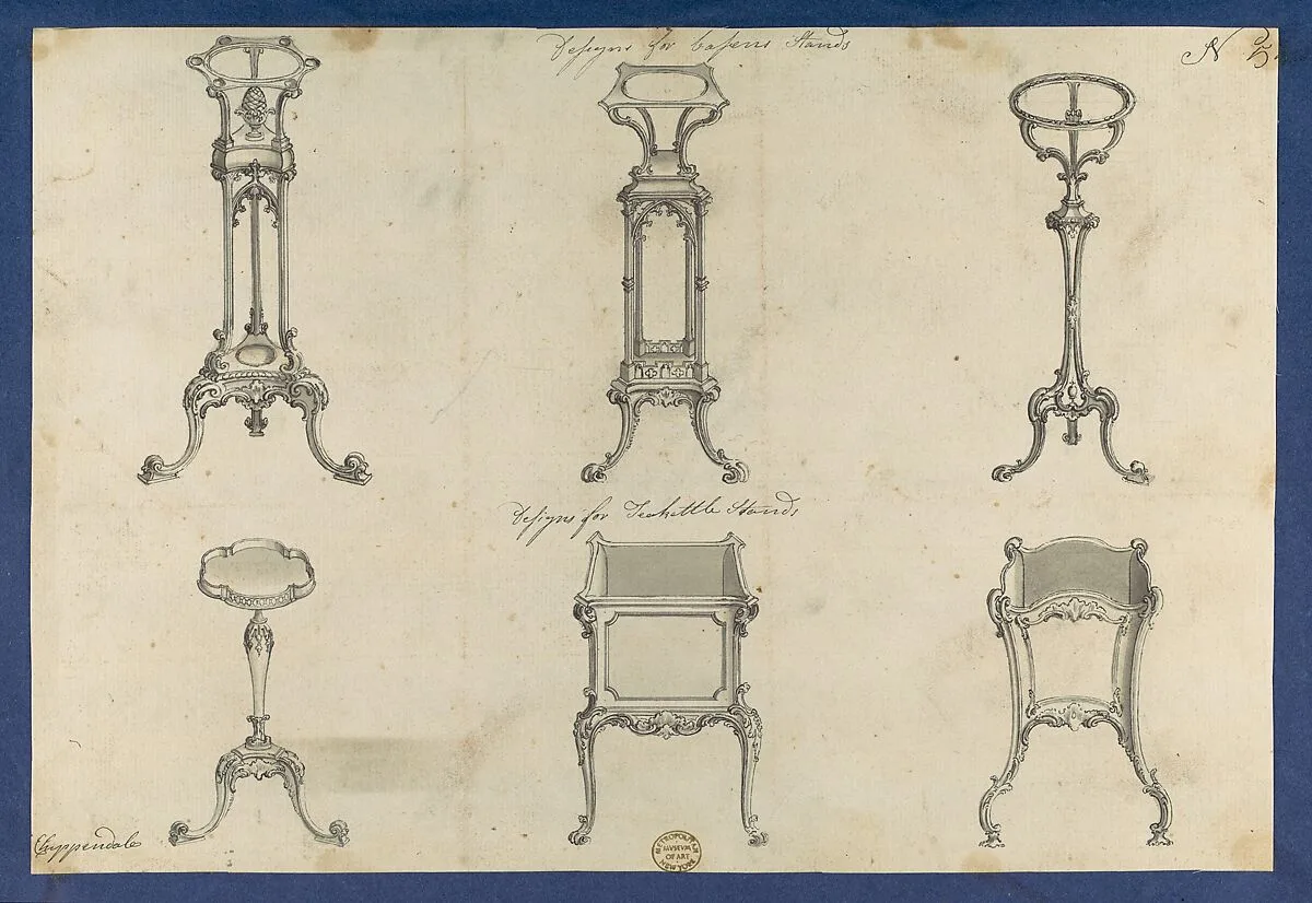 Designs for Basin Stands and Teakettle Stands, in Chippendale Drawings, Vol. I — Thomas Chippendale