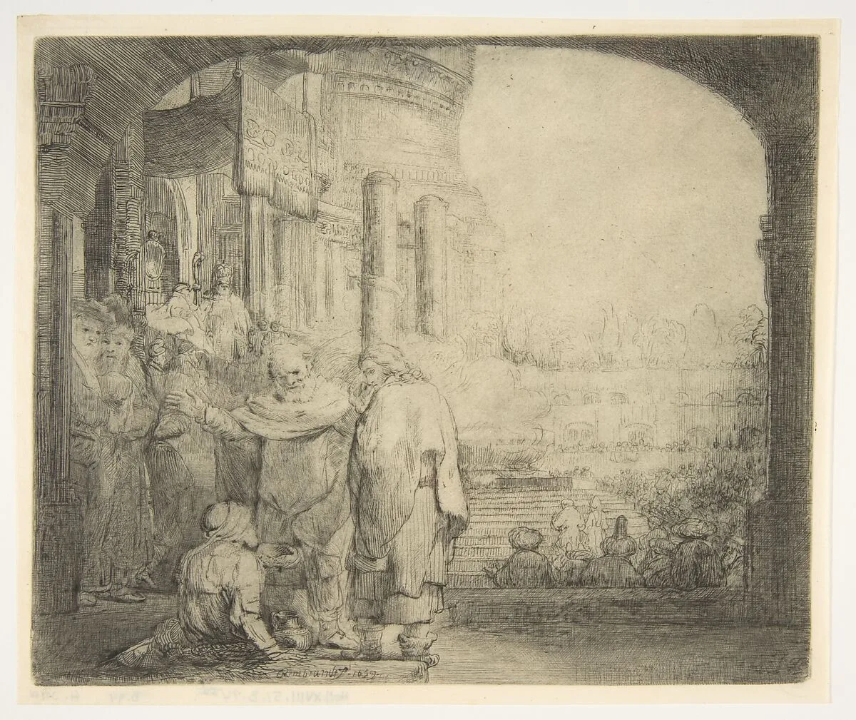 Peter and John Healing the Cripple at the Gate of the Temple — Rembrandt (Rembrandt van Rijn)