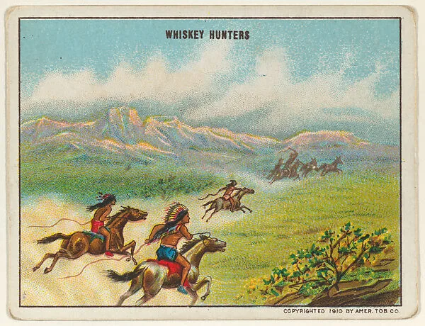 Whiskey Hunters, from the "Indian Life in the 60's" series (T73), issued with Hassan Cork Tip Cigarettes by the American Tobacco Company — American Tobacco Company
