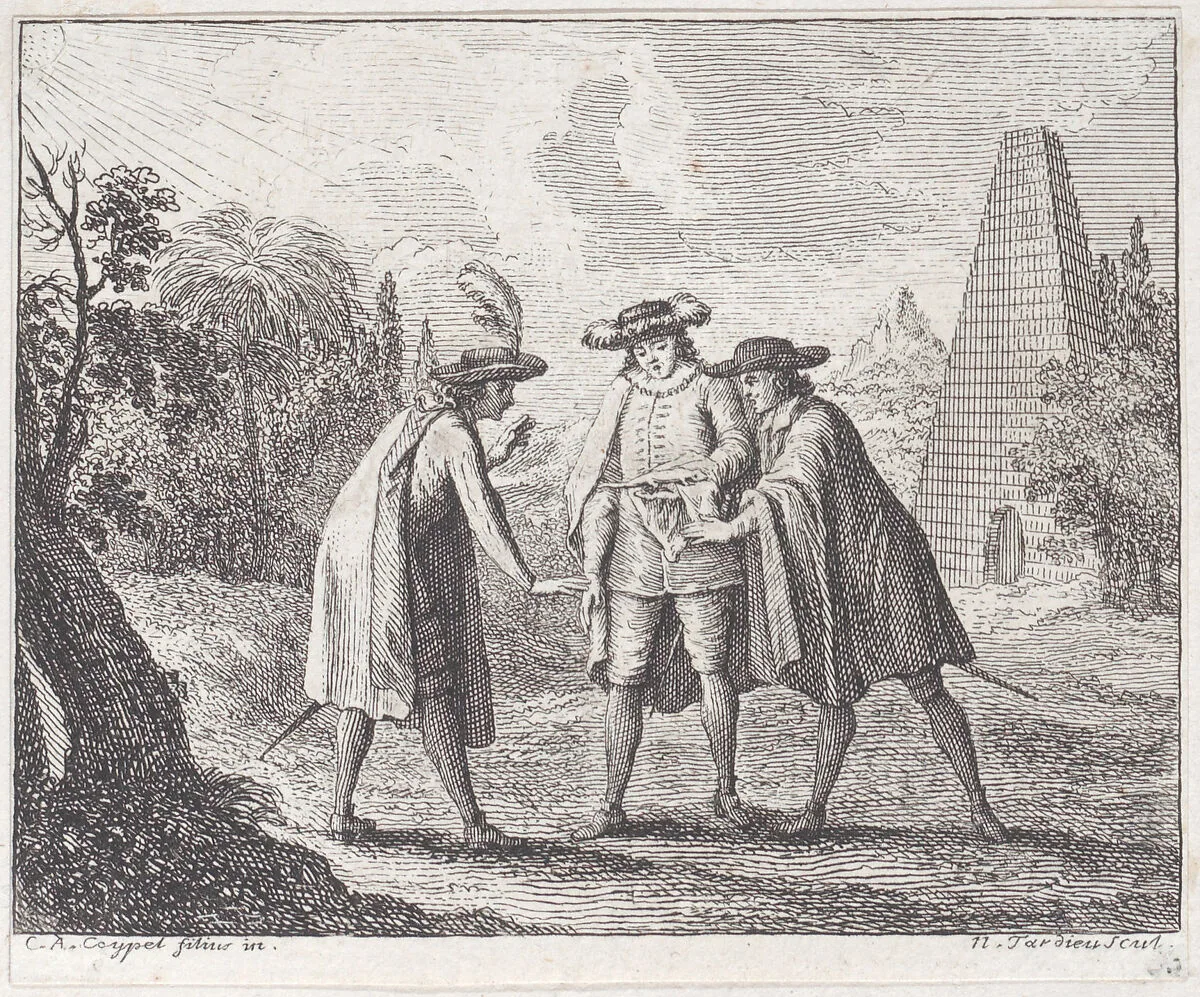 Book 2, Fable 9: the chameleon (Le camelon) — Nicolas Henry Tardieu|Charles Antoine Coypel|Lamotte-Houdar|Jean de La Fontaine