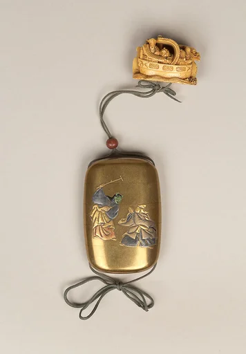 道成寺能蒔絵印籠|Inrō with the Noh Play Dōjōji (obverse) and Flowering Cherry Tree (reverse)