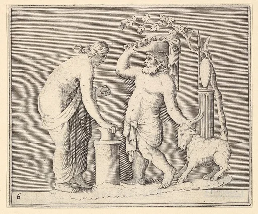 Man and Woman Sacrificing a Goat, from "Ex Antiquis Cameorum et Gemmae Delineata/ Liber Secundus/et ab Enea Vico Parmen Incis"