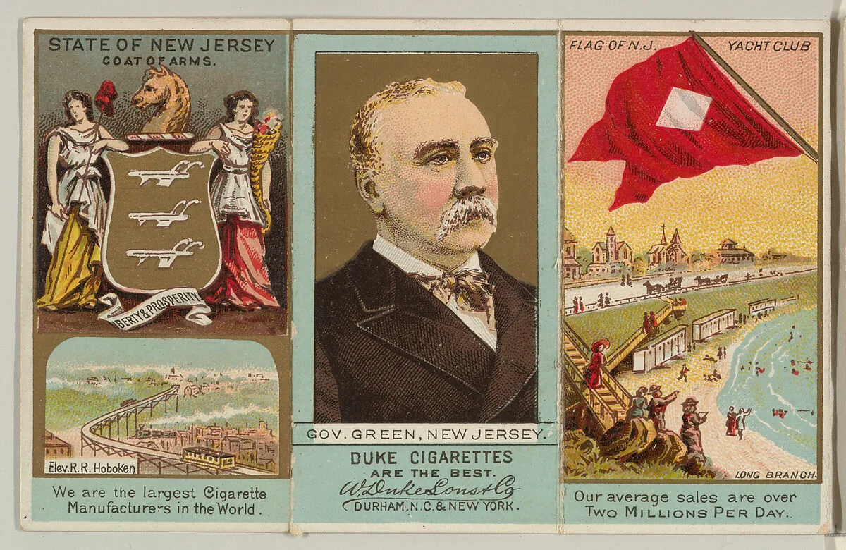 Governor Green, New Jersey, from "Governors, Arms, Etc." series (N133-2), issued by Duke Sons & Co. — W. Duke, Sons & Co.