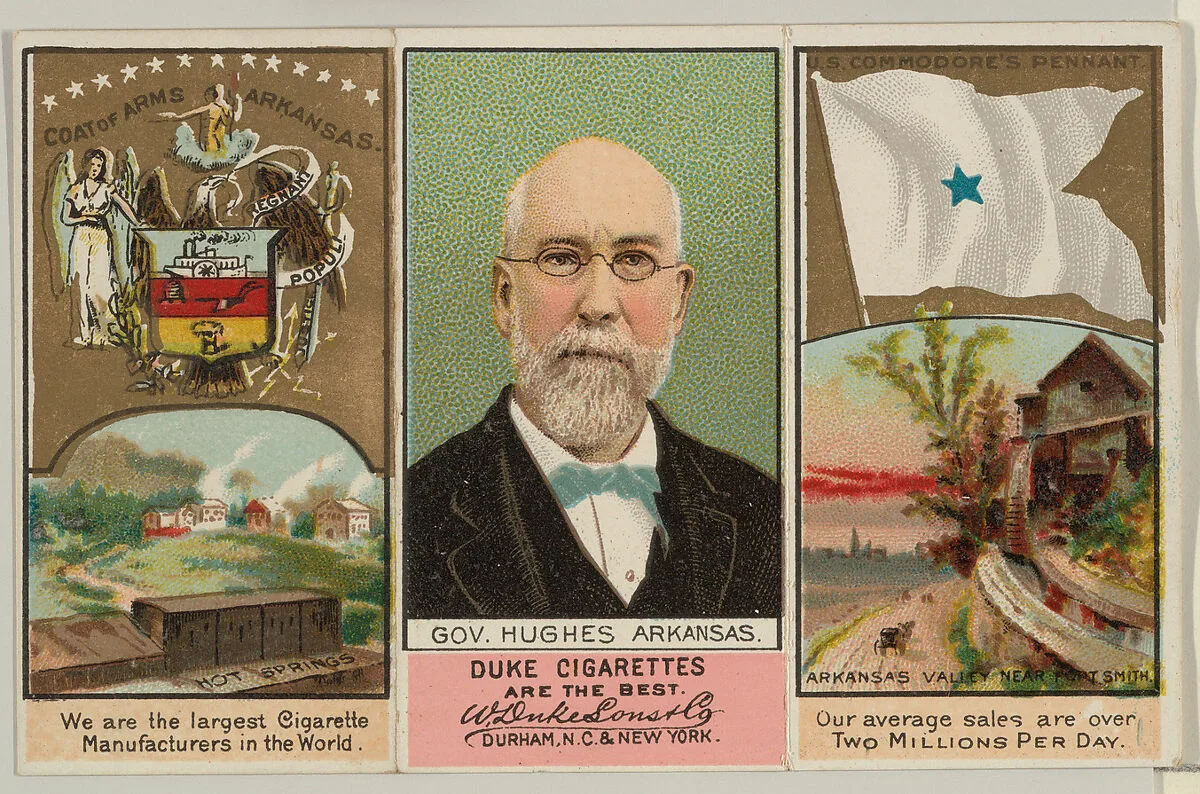 Governor Hughes, Arkansas, from "Governors, Arms, Etc." series (N133-2), issued by Duke Sons & Co. — W. Duke, Sons & Co.