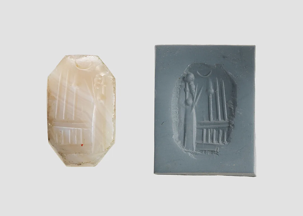 Stamp seal (octagonal pyramid) with cultic scene — Unknown