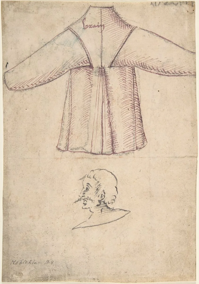 A costume and a sketch of a man in profile — Anonymous, German, 16th century