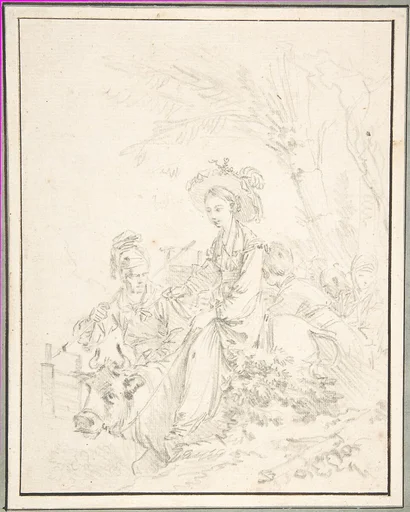 Peasant Girl Riding an Ox with Companions