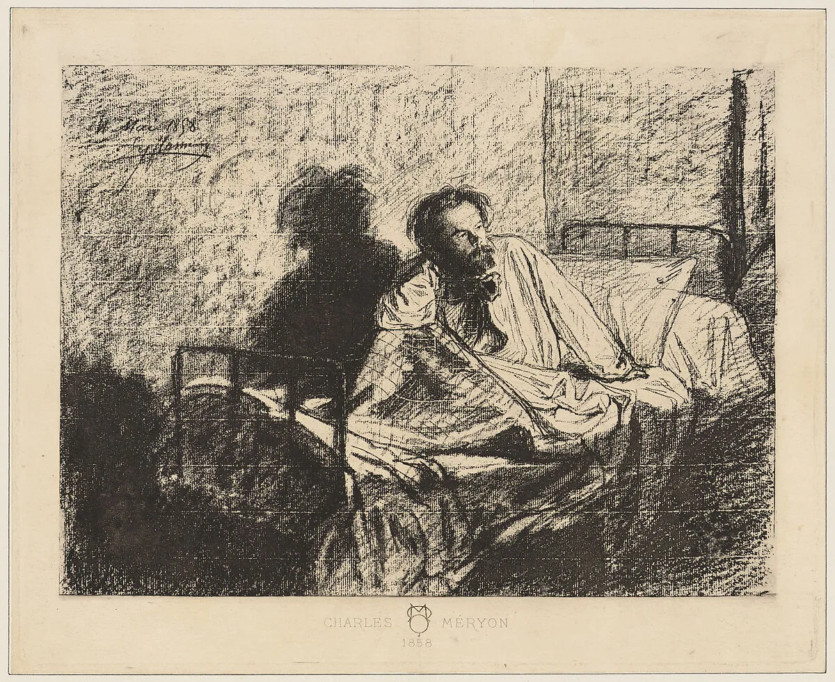 Portrait of Meryon Sitting up in Bed — Léopold Flameng|Charles Meryon