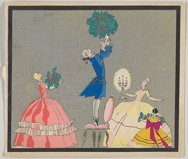 Christmas Card Depicting Hanging Holly by Candlelight — Anonymous