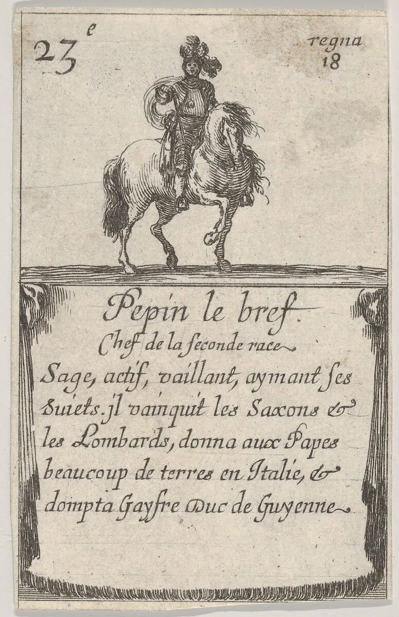 Pepin le bref / Chef de la seconde race..., from 'Game of the Kings of France' (Jeu des Rois de France) — Stefano della Bella