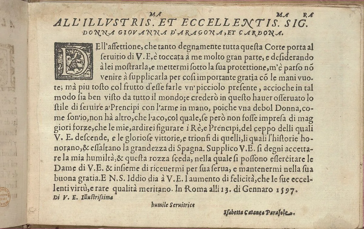 Studio delle virtuose Dame, page 3 (recto) — Isabella Catanea Parasole|Antonio Fachetti