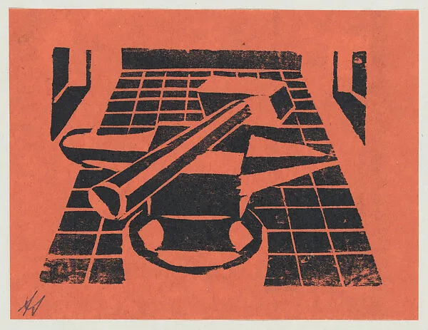 'The strike', a hammer resting on an anvil, from the folio '13 Grabados' — David Alfaro Siqueiros