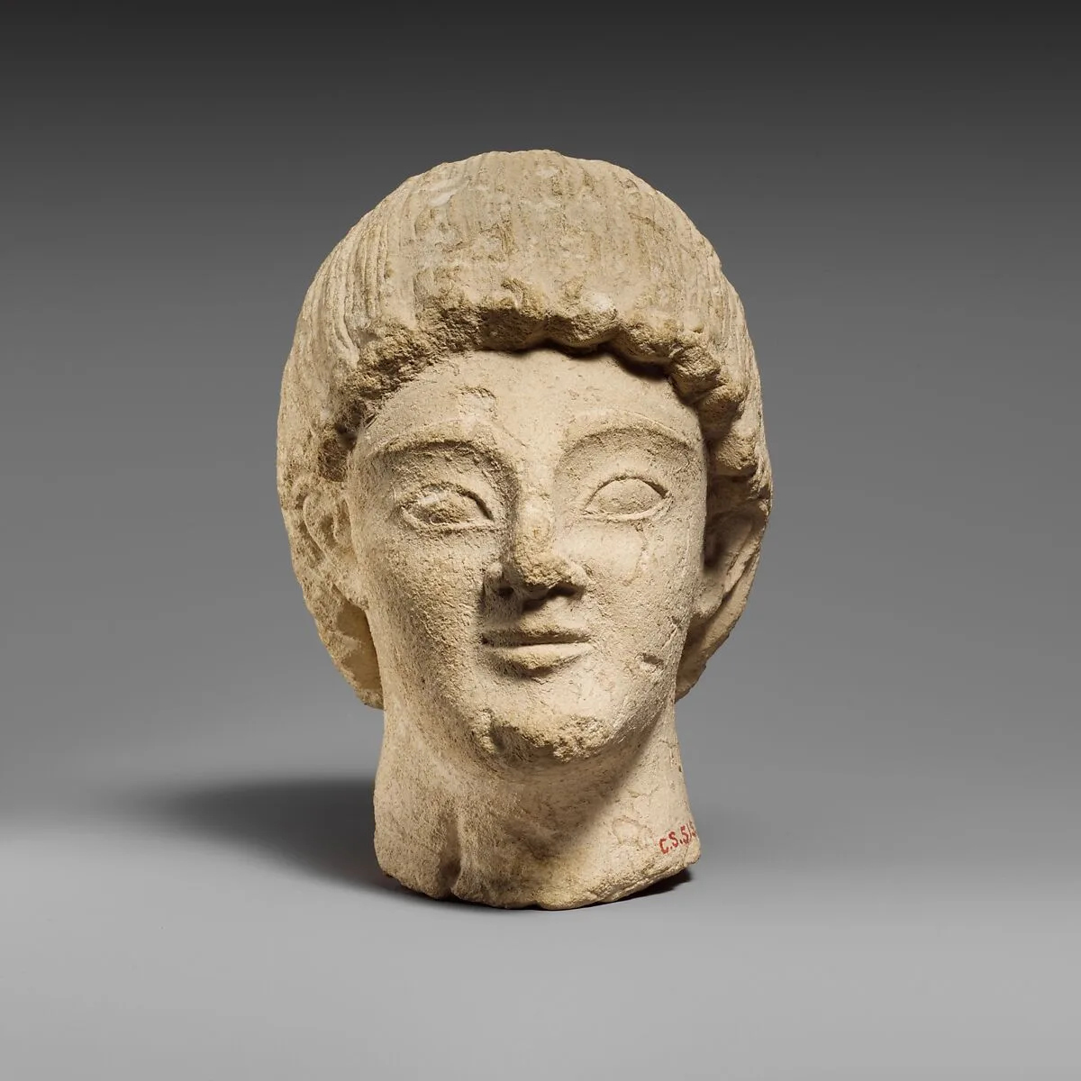Limestone head of a beardless male votary — Unknown