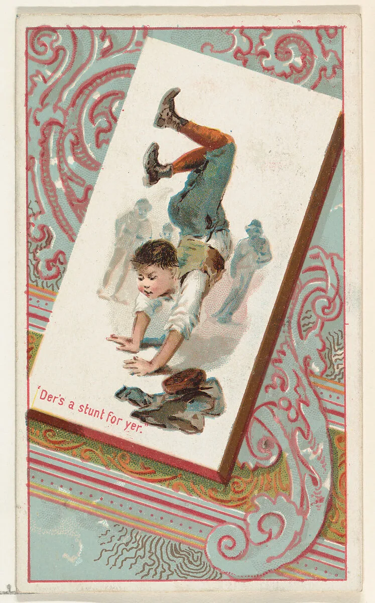 "Der's a stunt for yer," from the Terrors of America set (N136) issued by Duke Sons & Co. to promote Honest Long Cut Tobacco — Knapp & Company|W. Duke, Sons & Co.