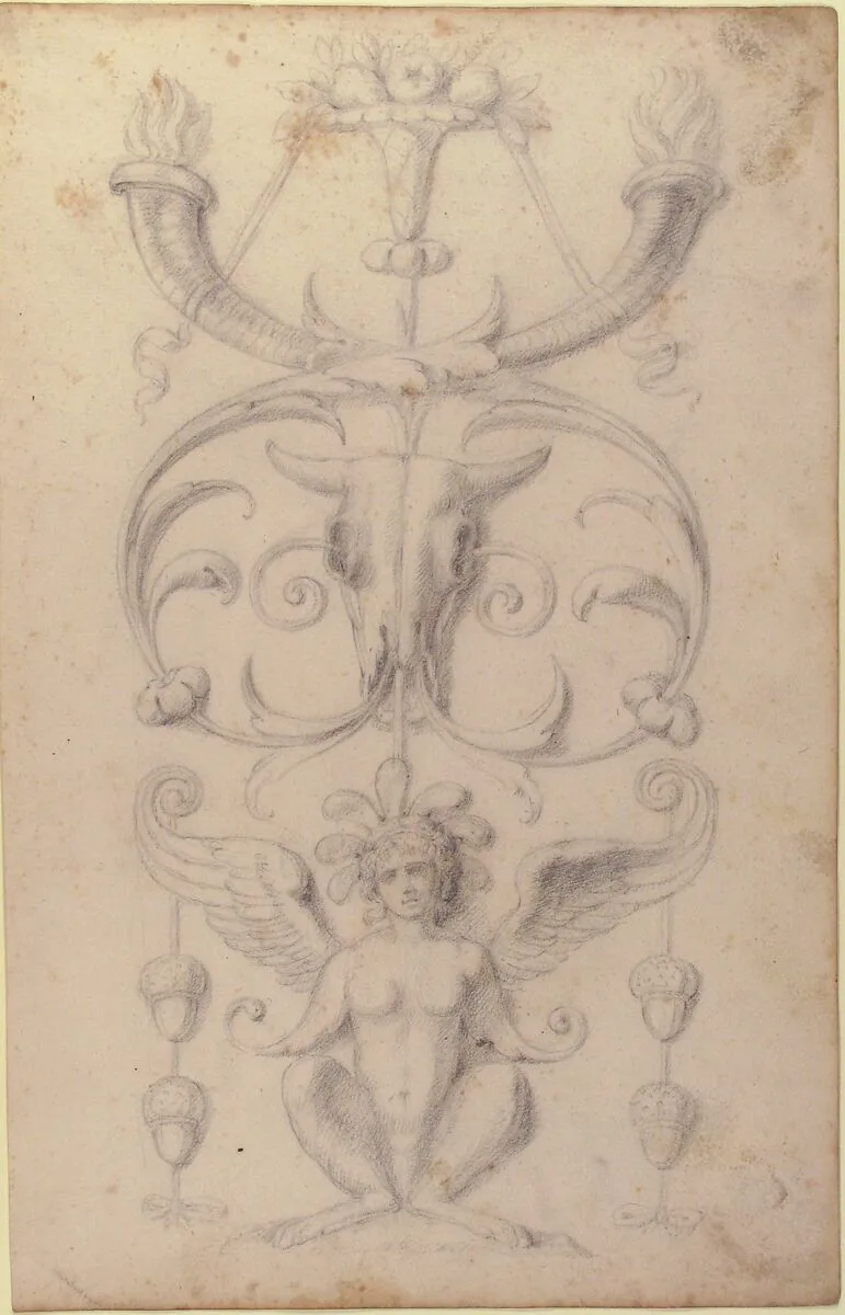 Drawing of a Grotesque after a 16th-century Decorative Relief. — Filippo Cretoni