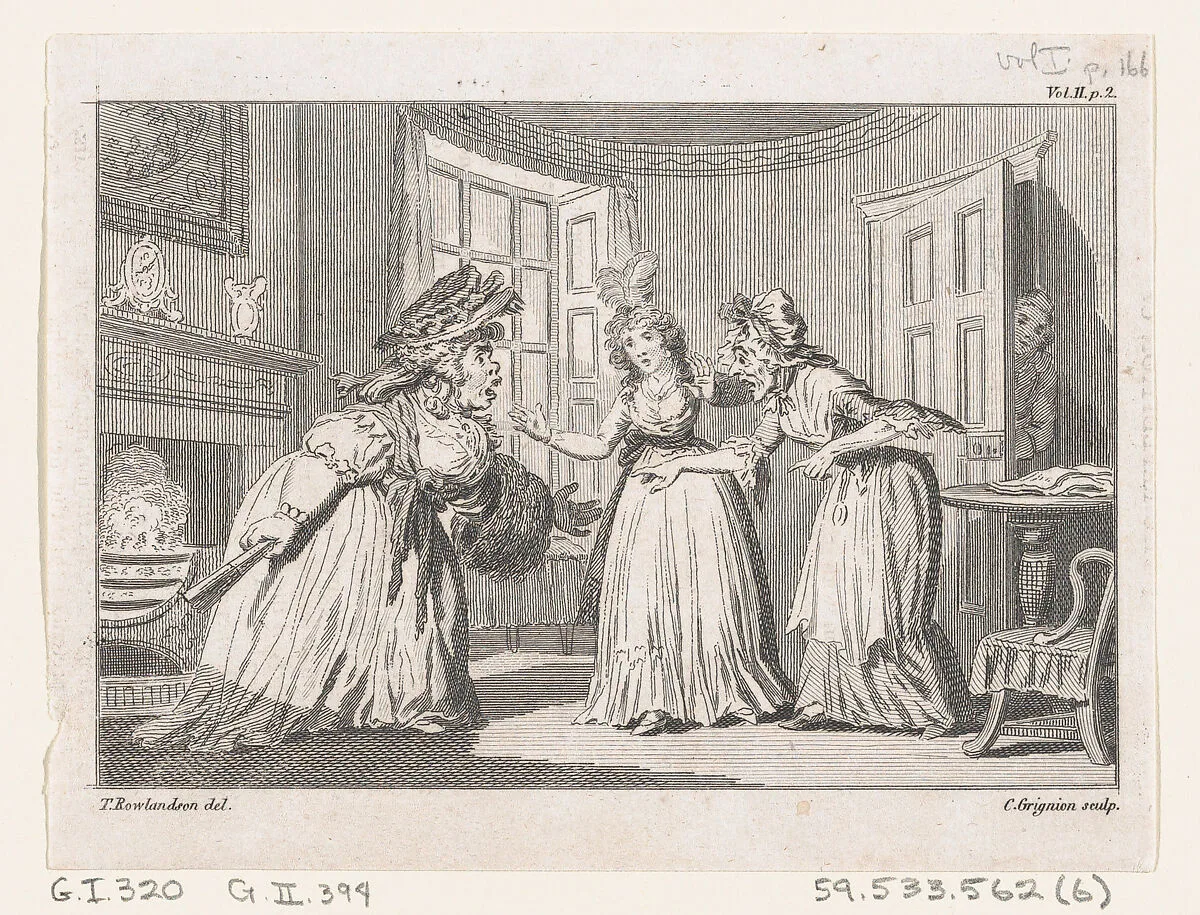 A Drawing Room Altercation, an illustration from Tobias Smollett's "The Expedition of Humphry Clinker" (London, 1793), Vol. 1 — Thomas Rowlandson|Charles Grignion, I