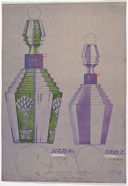 Design for Two Cut Glass Bottles — Anonymous, Czech, early 20th century