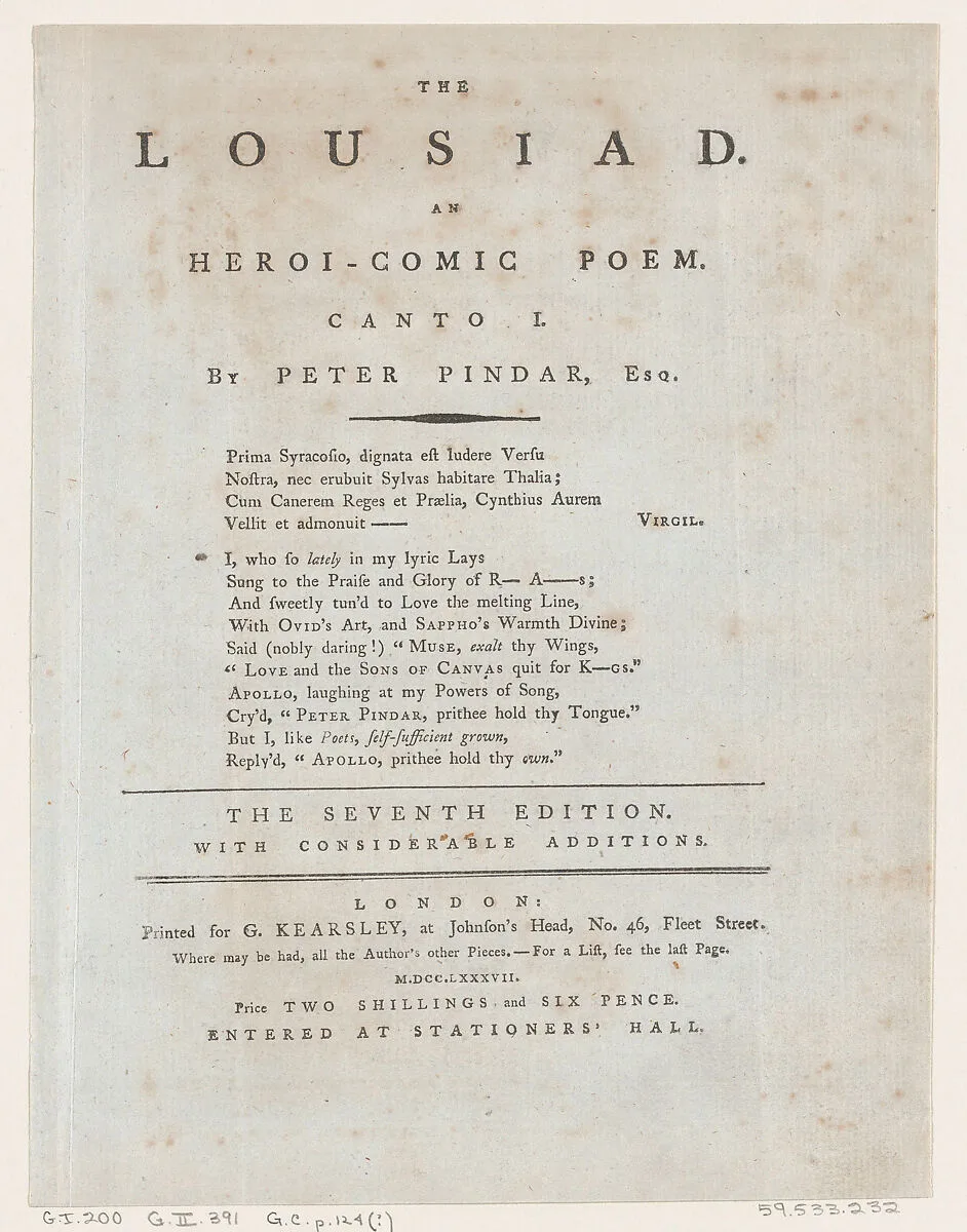 The Lousiad, Title Page — Thomas Rowlandson|George Kearsley
