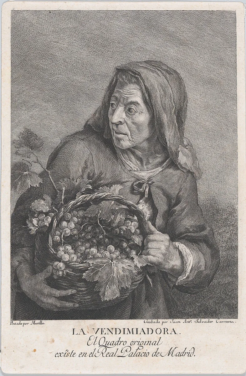 The grape-picker, and elderly woman holding a basket of grapes, after Murillo — Bartolomé Estebán Murillo|Juan Antonio Salvador Carmona