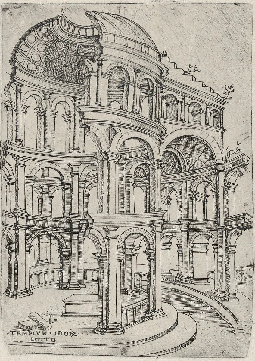 Templum Idor Egito, from a Series of 24 Depicting (Reconstructed) Buildings from Roman Antiquity — Monogrammist G.A. & the Caltrop|Anonymous, Italian, 16th century