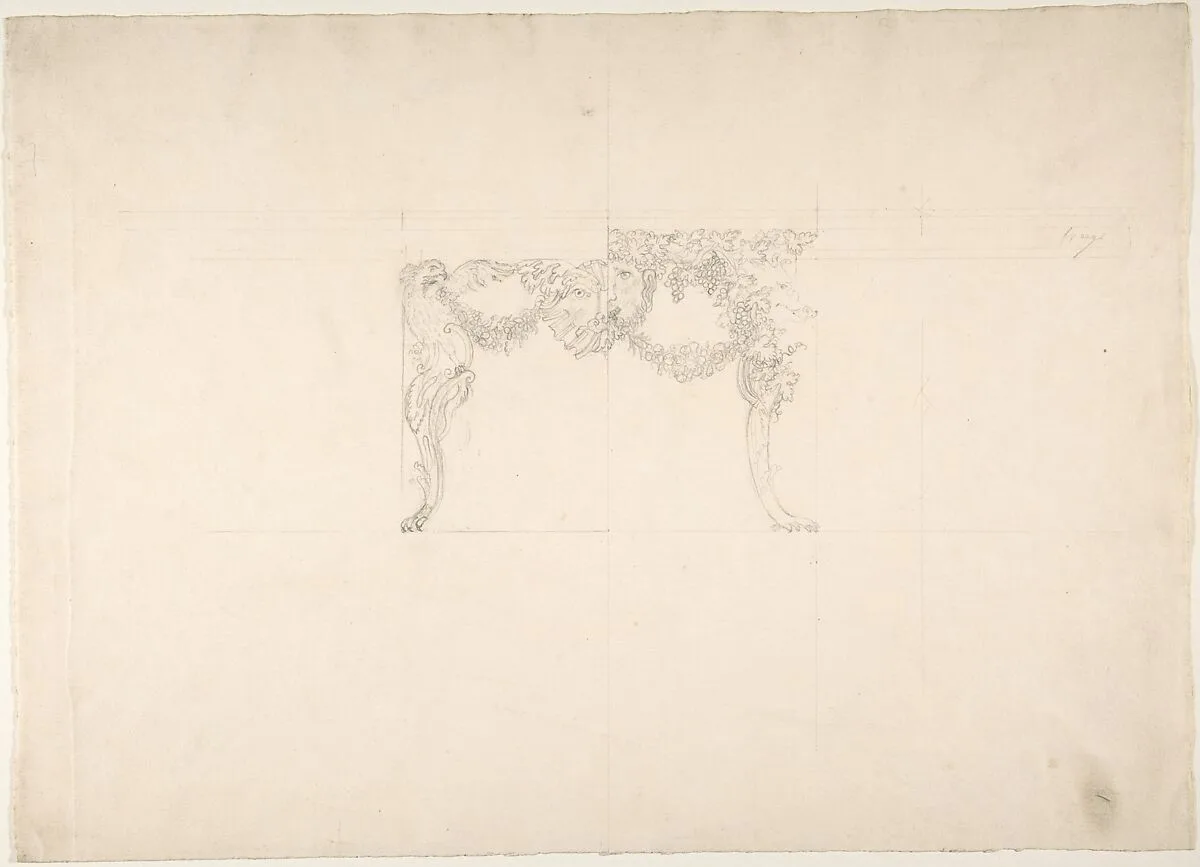 Table Design with Bacchus and Boar's Head, and Alternate Design — Anonymous, British, 19th century
