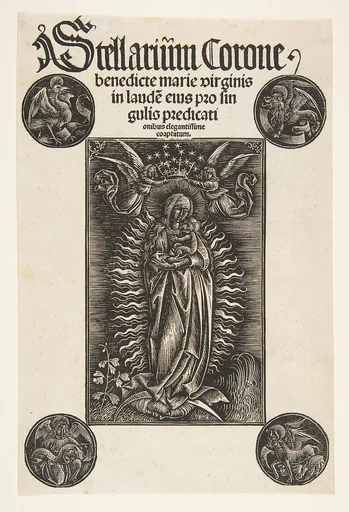 Virgin on a Crescent, Title-page from Pelbartus de Temesvar: Stellarium corone (Schr. 2869)
