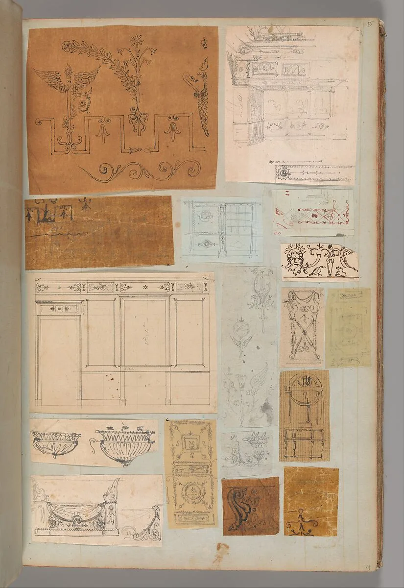 Page from a Scrapbook containing Drawings and Several Prints of Architecture, Interiors, Furniture and Other Objects — Pierre François Léonard Fontaine|Charles Percier