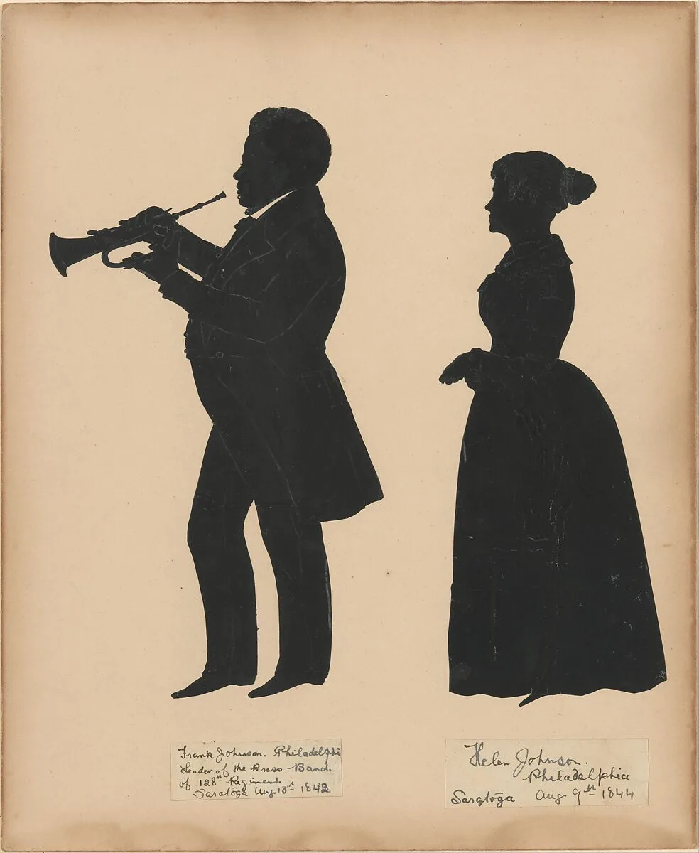 Frank Johnson, Leader of the Brass Band of the 128th Regiment in Saratoga, with his wife, Helen — Auguste Edouart