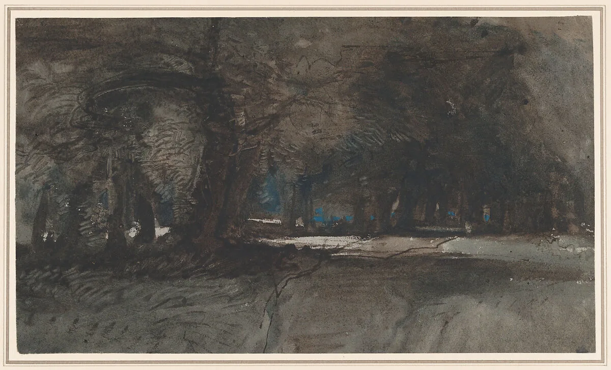 A Woodland Scene at Dusk (recto); A Study of Trees and Foliage (verso) — William James Müller