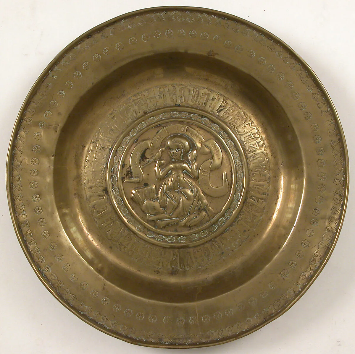 Plate, Woman Holding Bird and Inscription — Unknown