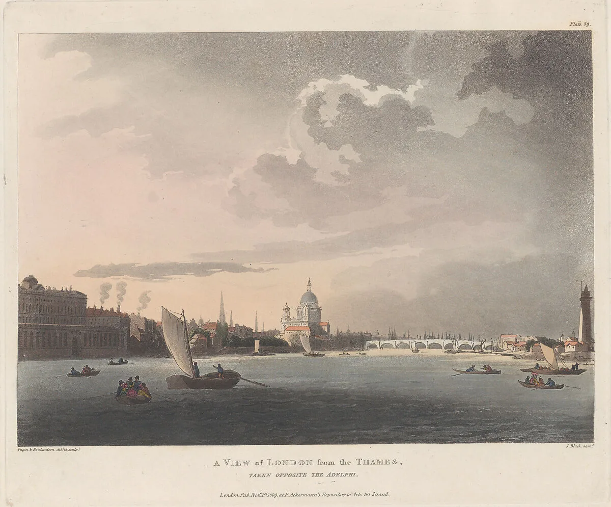 A View of London from the Thames — John Bluck|Auguste Charles Pugin|Thomas Rowlandson|Rudolph Ackermann, London