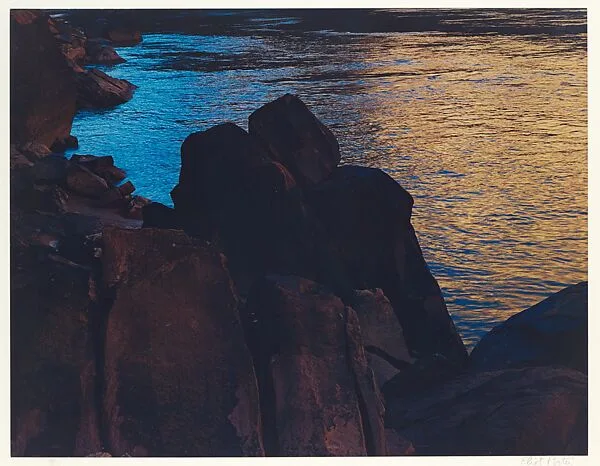 Dark Rocks at Edge of River, Mile 16, Above House Rock Rapids, Grand Canyon, Arizona — Eliot Porter