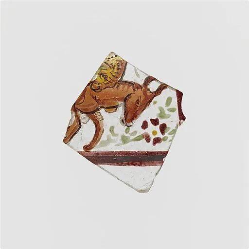 Glass fragment with painted scene — Unknown