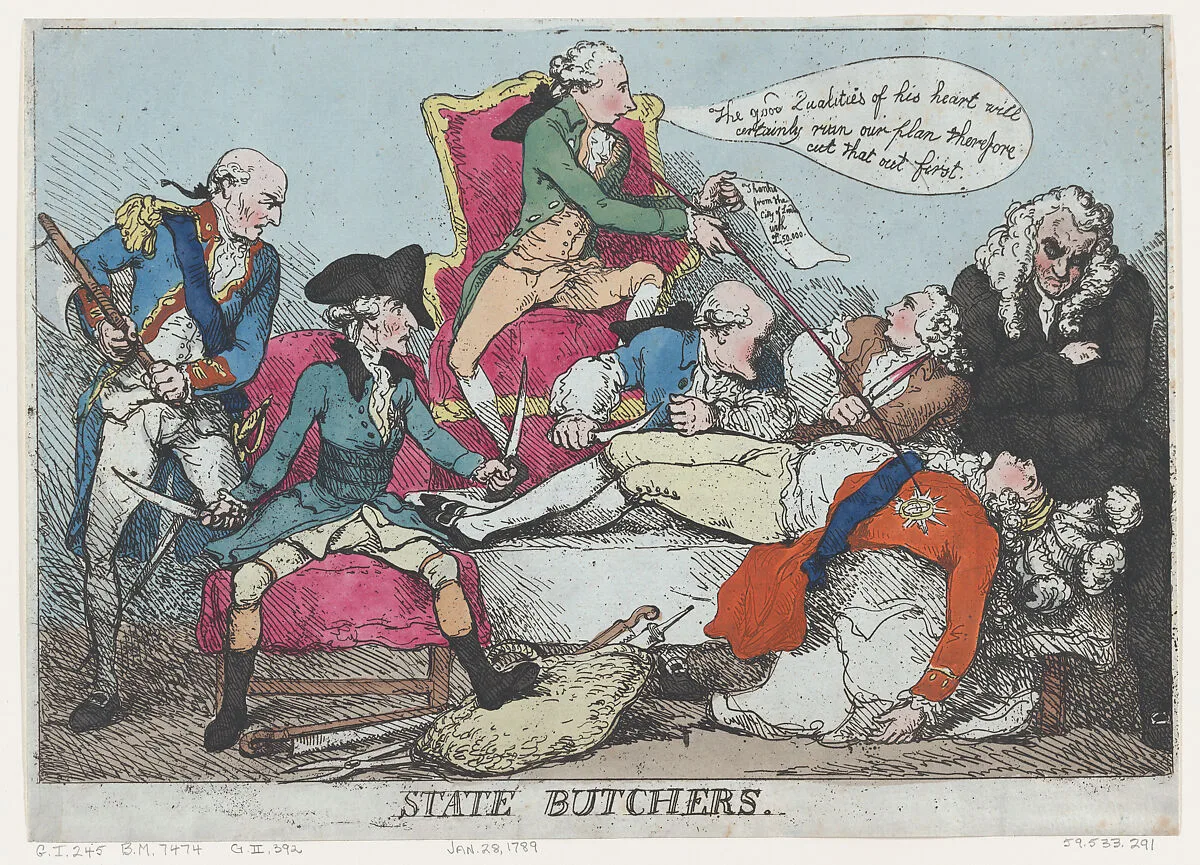 State Butchers — William Pitt|Edward Thurlow, 1st Baron Thurlow|Henry Dundas, 1st Viscount Melville|Augustus Henry Fitzroy, 3rd Duke of Grafton|Thomas Rowlandson|Thomas Townshend, 1st Viscount Sydney|George, Prince of Wales