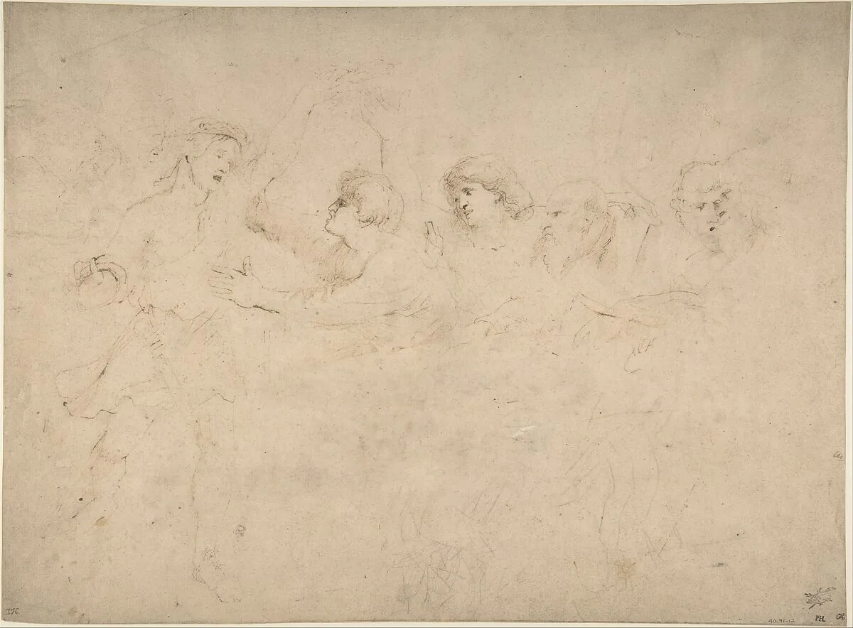 Alcibiades Interrupting the Symposium; verso: Sketches of the Baptism of Christ and of a Man — Peter Paul Rubens