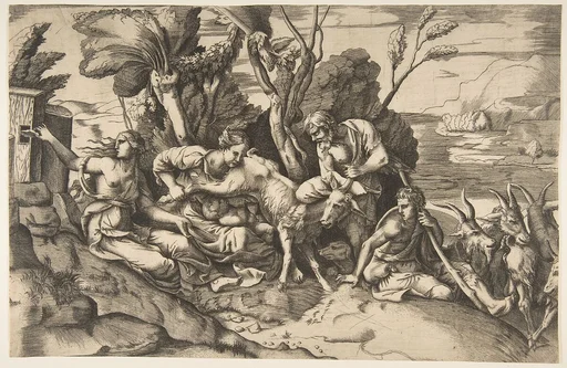 Jupiter suckled by the goat Amalthea
