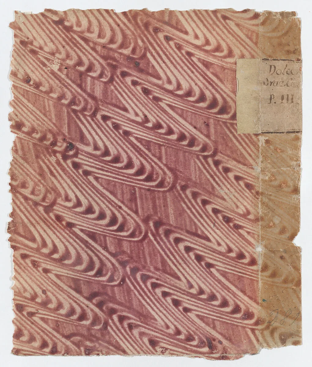 Red paste paper book cover with curved line design — Anonymous