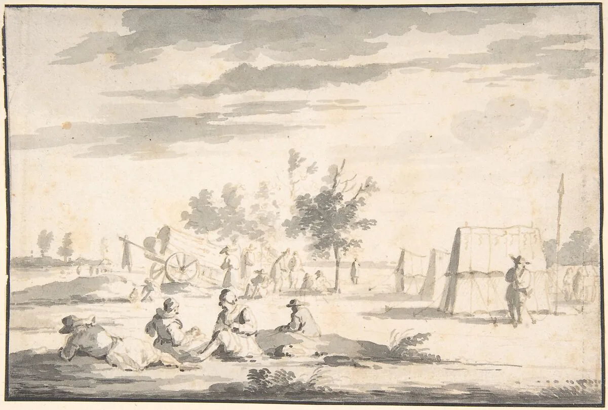 Landscape with Figures and Camp Site — Josua de Grave
