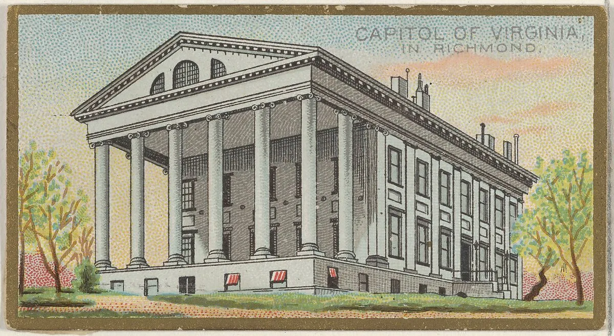 Capitol of Virginia in Richmond, from the General Government and State Capitol Buildings series (N14) for Allen & Ginter Cigarettes Brands — Allen & Ginter|The Gast Lithograph & Engraving Company