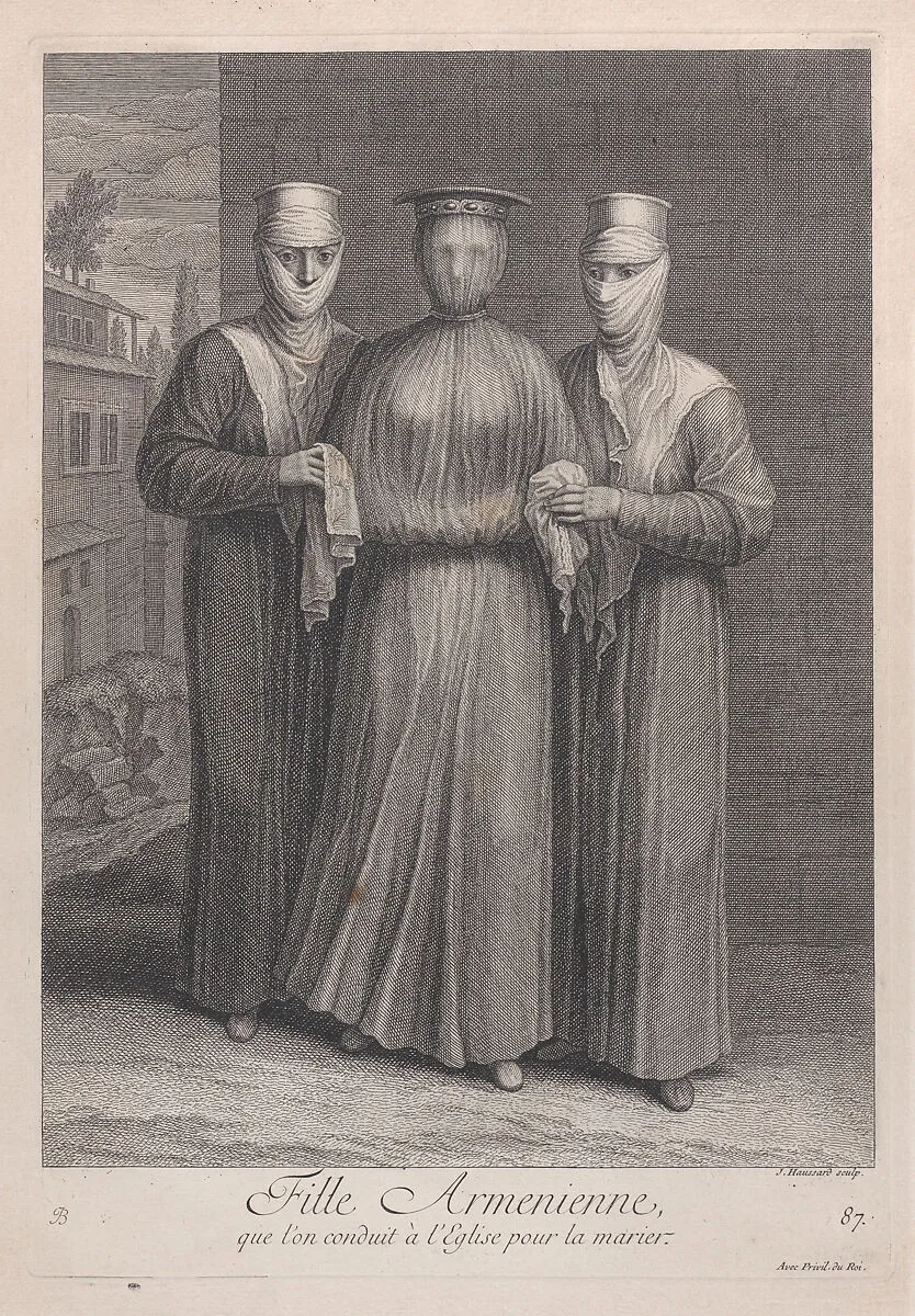 Fille Armenienne, que l'on conduit à l'Eglise pour la marier, plate 87 from "Recueil de cent estampes représentent differentes nations du Levant" — Jean-Baptiste Haussard|Jean Baptiste Vanmour|Jacques le Hay