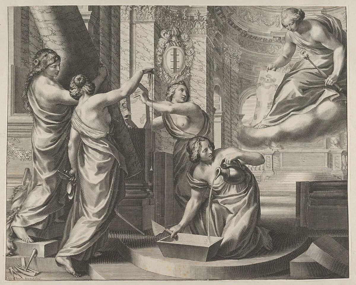 Allegorial Composition with Figures Working According to an Architectural Plan — Grégoire Huret