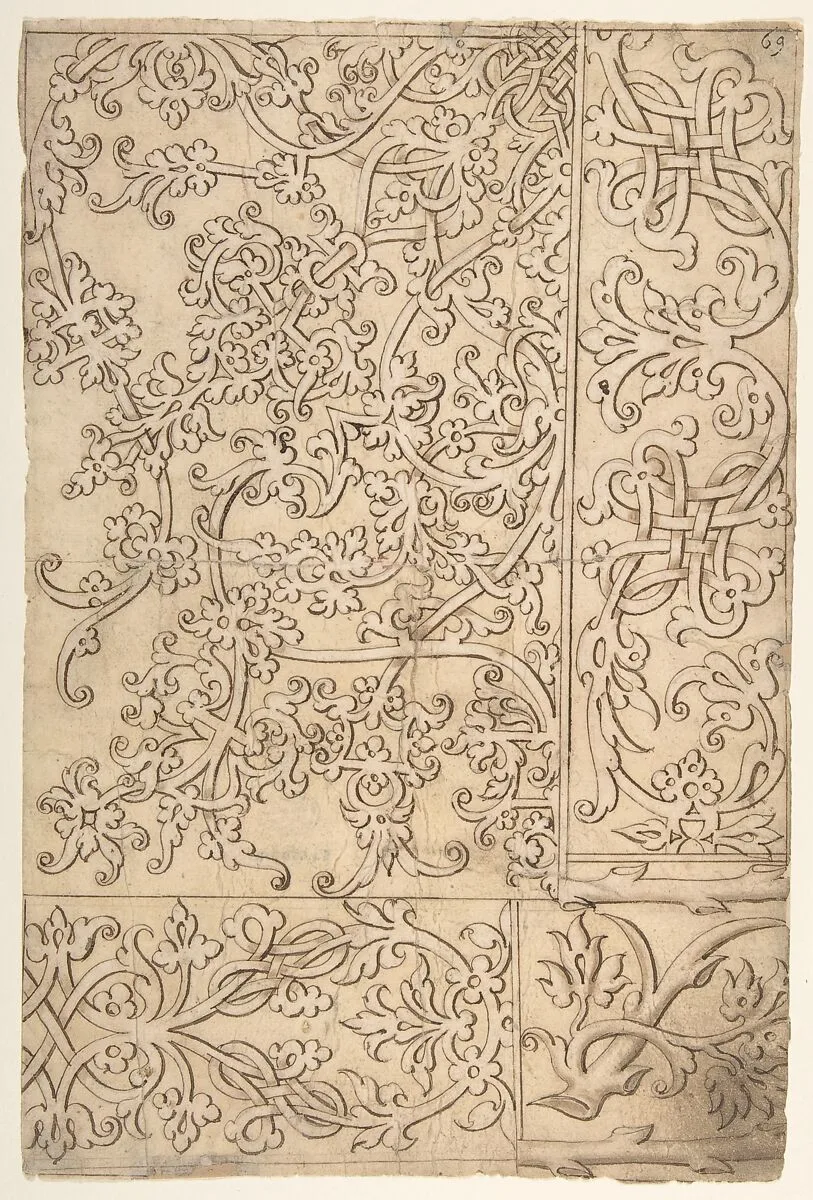 Design for Panels (Textile?) Decorated with Moresque and Knotwork Ornament — Master F