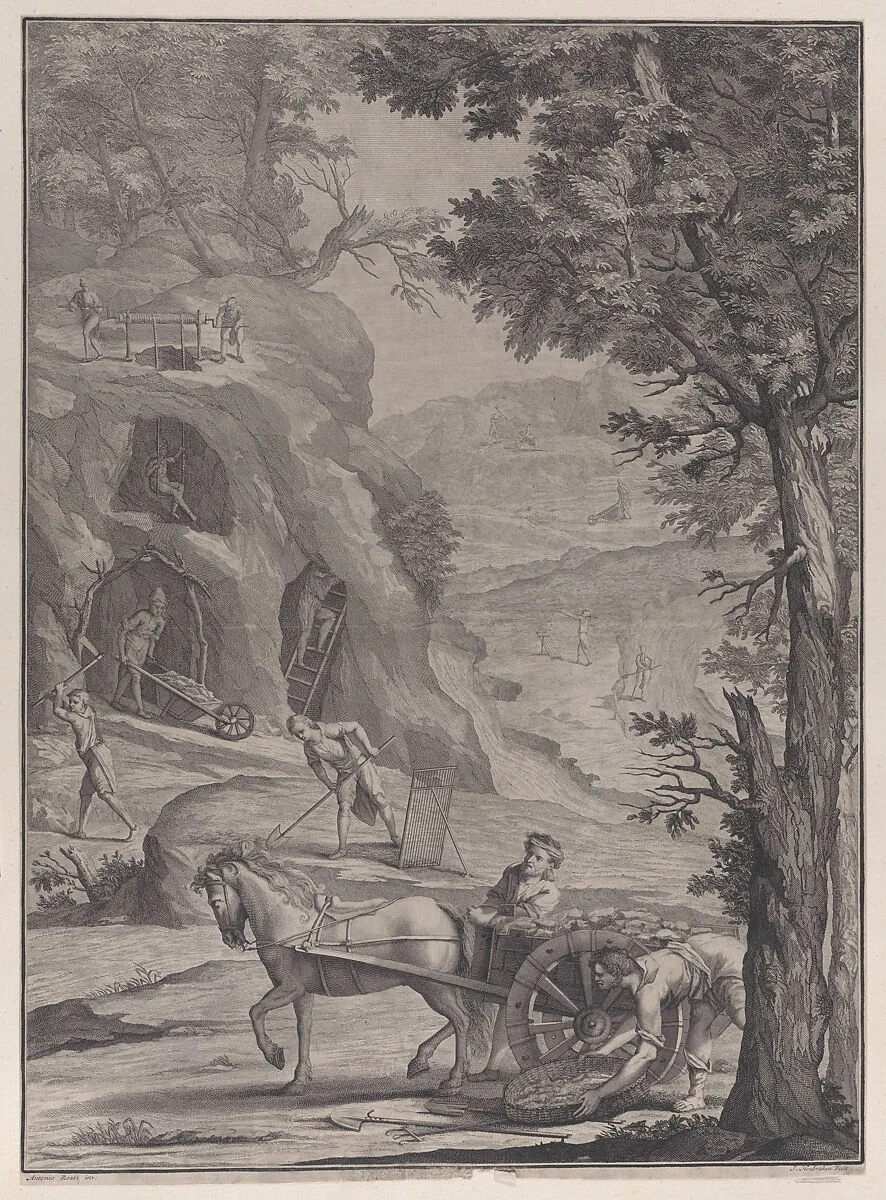 Men quarrying or mining for gold, from 'Danubius Pannonico-Mysicus' (Volume 3) — Jacob Houbraken|Antonio Rossi