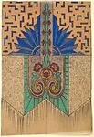 Vertical Panel with a Blue Sunburst Motif at Top Divided Vertically by a Band of Green Decorative Leaves — Anonymous, French, 20th century