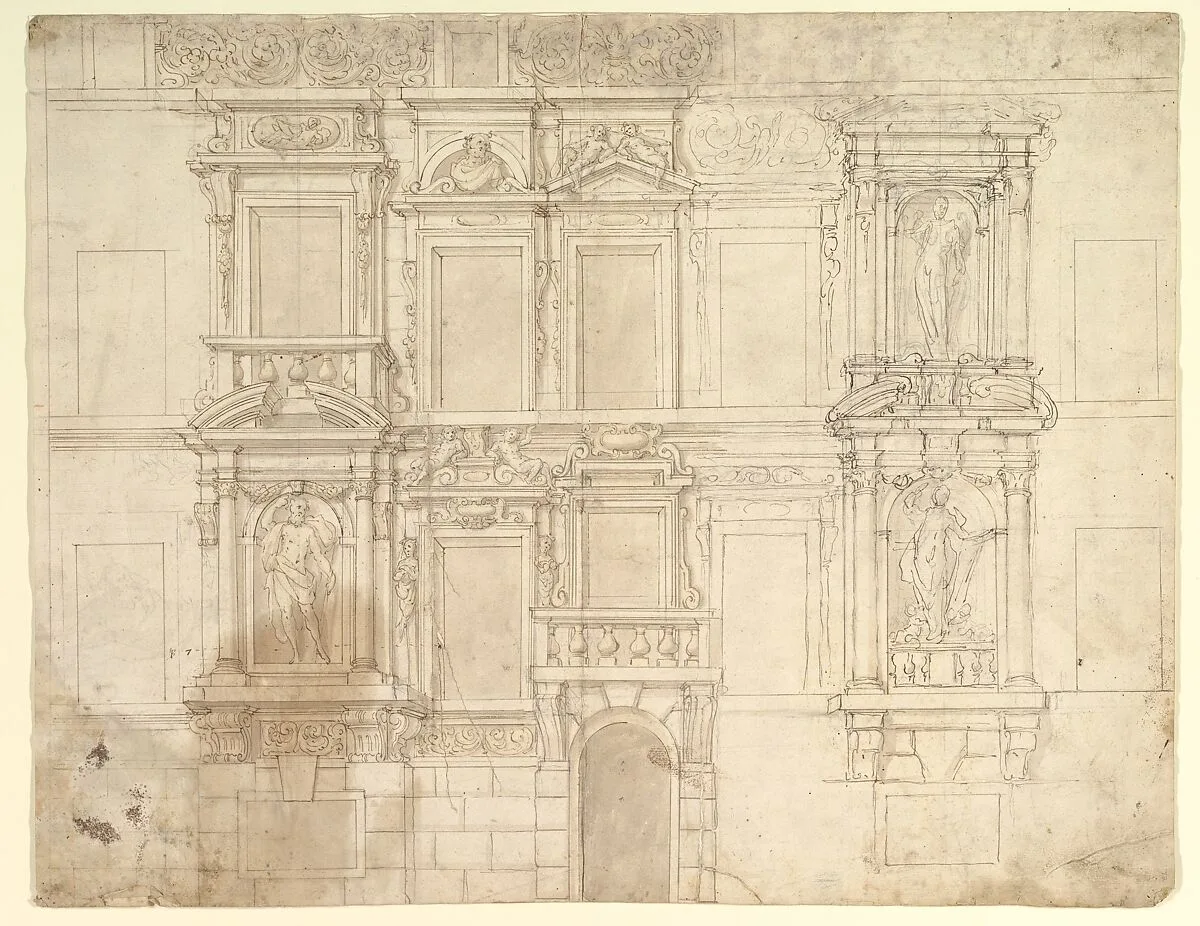 Design for Exterior Wall Elevation — Anonymous, Italian, Piedmontese, 17th century