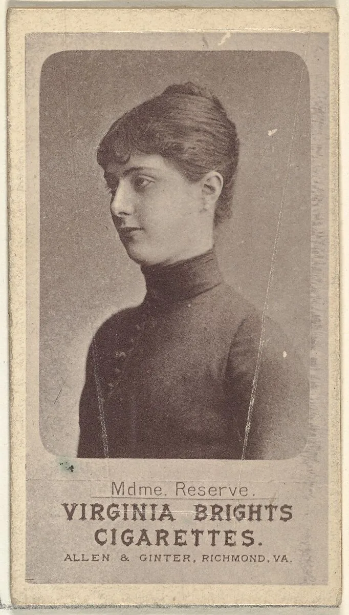 Mdme. Reserve, from the Actresses series (N67) promoting Virginia Brights Cigarettes for Allen & Ginter brand tobacco products — Allen & Ginter
