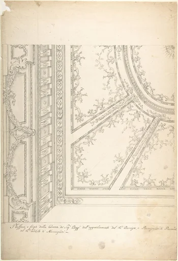 Clean Copy Presentation Draft: One Quarter of a Design for a Ceiling of a Room (recto); Scales and Construction Lines for Another Design (verso)